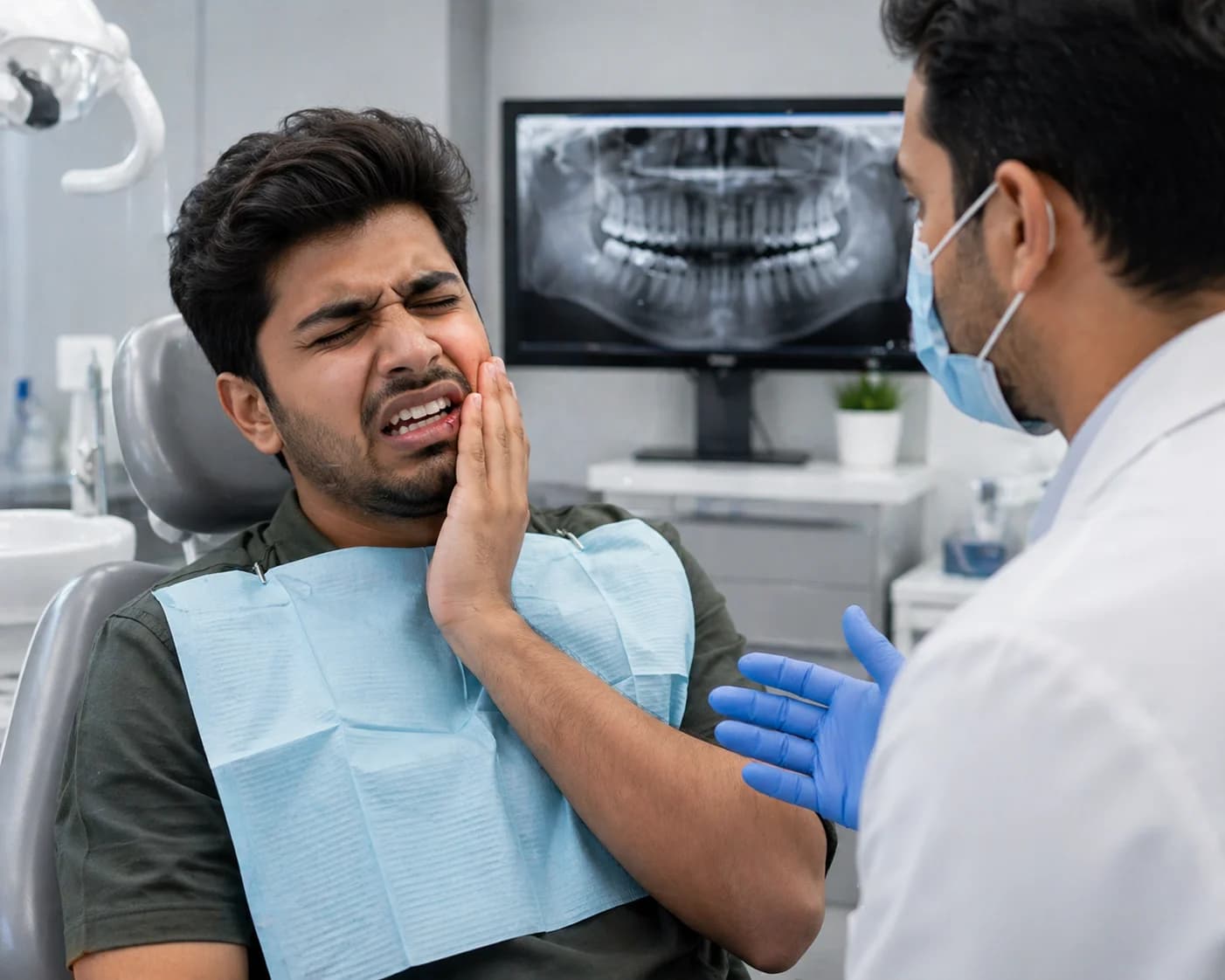 Patient with tooth pain consulting specialist endodontist for root canal treatment