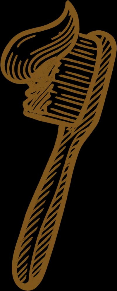 Brown vintage illustration of a toothbrush with curved handle