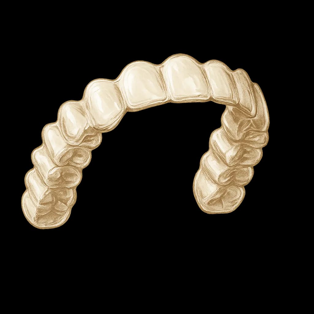 Sepia toned illustration of dental aligners or clear orthodontic teeth tray