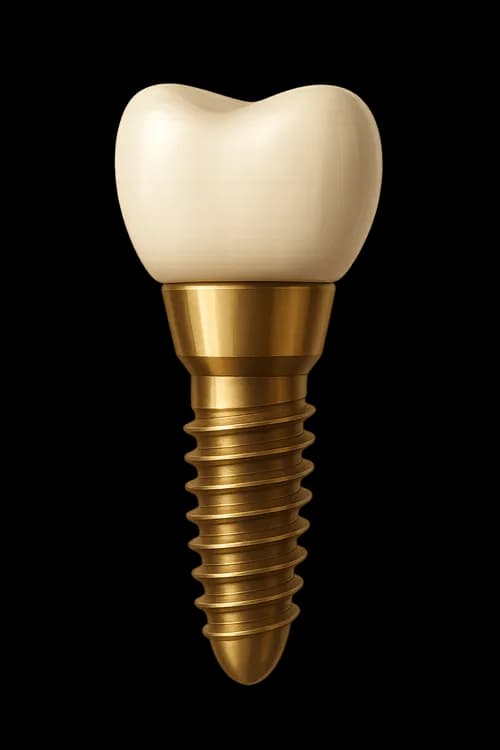 Dental implant with golden screw and tooth colored crown